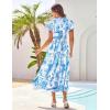 imageGRACE KARIN Womens Floral Boho Dress Hawaiian Dresse Short Sleeve V Neck Summer Beach Wedding Guest Swing Maxi SundressWhite Blue Blooming Flowers