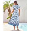 imageGRACE KARIN Womens Floral Boho Dress Hawaiian Dresse Short Sleeve V Neck Summer Beach Wedding Guest Swing Maxi SundressWhite With Deep Blue Flower