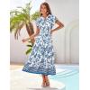 imageGRACE KARIN Womens Floral Boho Dress Hawaiian Dresse Short Sleeve V Neck Summer Beach Wedding Guest Swing Maxi SundressWhite With Deep Blue Flower