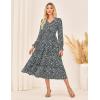 imageGRACE KARIN Womens Floral Maxi Dress 2025 Fall Long Sleeve Flowy V Neck A Line Dress Smocked Long Dresses with PocketsBlack and Blue Floral