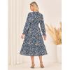 imageGRACE KARIN Womens Floral Maxi Dress 2025 Fall Long Sleeve Flowy V Neck A Line Dress Smocked Long Dresses with PocketsNavy Blue and White Floral