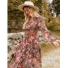 imageGRACE KARIN Womens Floral Maxi Dress Long Sleeve V Neck Casual A Line Spring Fall Winter Flowy Tiered Dresses with PocketsGreen Orange