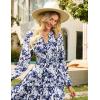 imageGRACE KARIN Womens Floral Maxi Dress Long Sleeve V Neck Casual A Line Spring Fall Winter Flowy Tiered Dresses with PocketsNavy
