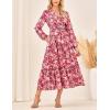 imageGRACE KARIN Womens Floral Maxi Dress Long Sleeve V Neck Casual A Line Spring Fall Winter Flowy Tiered Dresses with PocketsRed Pink