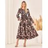 imageGRACE KARIN Womens Floral Midi Dress 2025 Long Sleeve Fall Elegant Smocked Tiered Flowy Wedding Guest Dresses with PocketsBrown White