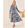 imageGRACE KARIN Womens Floral Midi Dress 2025 Long Sleeve Fall Elegant Smocked Tiered Flowy Wedding Guest Dresses with PocketsNavy Blue