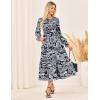 imageGRACE KARIN Womens Floral Midi Dress 2025 Long Sleeve Fall Elegant Smocked Tiered Flowy Wedding Guest Dresses with PocketsNavy Blue
