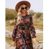 imageGRACE KARIN Womens Floral Midi Dress 2025 Long Sleeve Fall Elegant Smocked Tiered Flowy Wedding Guest Dresses with PocketsNavy Blue Brown