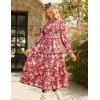 imageGRACE KARIN Womens Floral Midi Dress 2025 Long Sleeve Fall Elegant Smocked Tiered Flowy Wedding Guest Dresses with PocketsPink Red