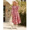 imageGRACE KARIN Womens Floral Midi Dress 2025 Long Sleeve Fall Elegant Smocked Tiered Flowy Wedding Guest Dresses with PocketsPink Red