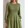 imageGRACE KARIN Womens Long Sleeve Dress 2025 Fall Smocked Tiered A Line Casual Work Midi Flowy Church Dresses PocketsArmy Green