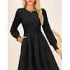 imageGRACE KARIN Womens Long Sleeve Dress 2025 Fall Smocked Tiered A Line Casual Work Midi Flowy Church Dresses PocketsBlack