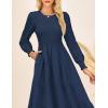 imageGRACE KARIN Womens Long Sleeve Dress 2025 Fall Smocked Tiered A Line Casual Work Midi Flowy Church Dresses PocketsDark Blue