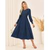 imageGRACE KARIN Womens Long Sleeve Dress 2025 Fall Smocked Tiered A Line Casual Work Midi Flowy Church Dresses PocketsDark Blue