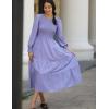 imageGRACE KARIN Womens Long Sleeve Dress 2025 Fall Smocked Tiered A Line Casual Work Midi Flowy Church Dresses PocketsPurple