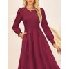 imageGRACE KARIN Womens Long Sleeve Dress 2025 Fall Smocked Tiered A Line Casual Work Midi Flowy Church Dresses PocketsWine Red