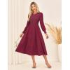 imageGRACE KARIN Womens Long Sleeve Dress 2025 Fall Smocked Tiered A Line Casual Work Midi Flowy Church Dresses PocketsWine Red