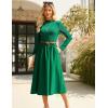 imageGRACE KARIN Womens Long Sleeve Fall Dress 2025 Mock Neck Midi Patchwork Dress Casual Wedding Guest Flowy Dresses PocketsGreen