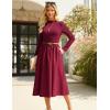 imageGRACE KARIN Womens Long Sleeve Fall Dress 2025 Mock Neck Midi Patchwork Dress Casual Wedding Guest Flowy Dresses PocketsWine Red