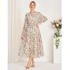 imageGRACE KARIN Womens Long Sleeve Maxi Dress Fall 2025 Chiffon Flowy Wedding Guest Dresses Floral Tiered Dress with PocketsBeige and Leopard