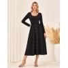 imageGRACE KARIN Womens Long Sleeve Midi Dress 2025 Fall Casual Crewneck Knit Button Flowy A Line Dresses with PocketsBlack