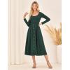 imageGRACE KARIN Womens Long Sleeve Midi Dress 2025 Fall Casual Crewneck Knit Button Flowy A Line Dresses with PocketsDark Green
