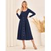 imageGRACE KARIN Womens Long Sleeve Midi Dress 2025 Fall Casual Crewneck Knit Button Flowy A Line Dresses with PocketsNavy Blue