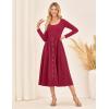 imageGRACE KARIN Womens Long Sleeve Midi Dress 2025 Fall Casual Crewneck Knit Button Flowy A Line Dresses with PocketsWine Red