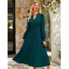 imageGRACE KARIN Womens Puff Long Sleeve V Neck Smocked Maxi Dress Tiered Aline Spring Fall Flowy Long Dress with PocketsBlue Green