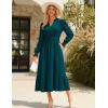 imageGRACE KARIN Womens Puff Long Sleeve V Neck Smocked Maxi Dress Tiered Aline Spring Fall Flowy Long Dress with PocketsBlue Green