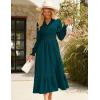 imageGRACE KARIN Womens Puff Long Sleeve V Neck Smocked Maxi Dress Tiered Aline Spring Fall Flowy Long Dress with PocketsBlue Green