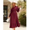 imageGRACE KARIN Womens Puff Long Sleeve V Neck Smocked Maxi Dress Tiered Aline Spring Fall Flowy Long Dress with PocketsWine Red