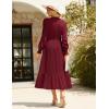 imageGRACE KARIN Womens Puff Long Sleeve V Neck Smocked Maxi Dress Tiered Aline Spring Fall Flowy Long Dress with PocketsWine Red