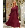 imageGRACE KARIN Womens Puff Long Sleeve V Neck Smocked Maxi Dress Tiered Aline Spring Fall Flowy Long Dress with PocketsWine Red