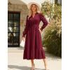 imageGRACE KARIN Womens Puff Long Sleeve V Neck Smocked Maxi Dress Tiered Aline Spring Fall Flowy Long Dress with PocketsWine Red