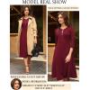 imageGRACE KARIN Womens Wear to Work Dresses Funeral Dress 34 Sleeve Zipper Front Empire Waist Aline Dress with PocketsDark Red
