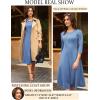 imageGRACE KARIN Womens Wear to Work Dresses Funeral Dress 34 Sleeve Zipper Front Empire Waist Aline Dress with PocketsGray Blue
