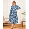imageWomens Floral Dress for Women 2025 Fall Midi Dress Casual Long Sleeve V Neck A Line Flowy Shirt Dresses with PocketBlue With White Floral