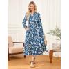 imageWomens Floral Dress for Women 2025 Fall Midi Dress Casual Long Sleeve V Neck A Line Flowy Shirt Dresses with PocketBlue With White Floral