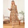 imageWomens Floral Dress for Women 2025 Fall Midi Dress Casual Long Sleeve V Neck A Line Flowy Shirt Dresses with PocketDark Orange Floral Black White