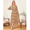imageWomens Floral Dress for Women 2025 Fall Midi Dress Casual Long Sleeve V Neck A Line Flowy Shirt Dresses with PocketDark Orange Floral Black White