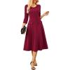 imageGRACE KARIN 2025 Wear to Work Dress for Women A Line Midi Fit 34 Sleeve Church Round Neck Business DressesWine Red