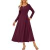 imageGRACE KARIN 2025 Womens Casual Long Sleeve Solid Flowy Flared A Line Maxi Dresses with PocketsWine Red