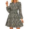 imageGRACE KARIN 2025 Womens Long Sleeve Henley VNeck Smocked Waist Floral Mini Tiered A Line Dresses with PocketsBlack Yellow