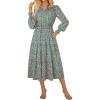 imageGRACE KARIN 2025 Womens Summer Floral Midi Dress Boho Long Sleeve V Neck Ruffle Casual A Line Flowy Dresses with PocketGreen Floral
