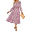 imageGRACE KARIN 2025 Womens Summer Floral Midi Dress Boho Long Sleeve V Neck Ruffle Casual A Line Flowy Dresses with PocketPink Floral