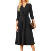 imageGRACE KARIN 2025 Womens V Neck 34 Sleeve Tie Waist Business Work A Line Midi DressBlack