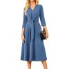imageGRACE KARIN 2025 Womens V Neck 34 Sleeve Tie Waist Business Work A Line Midi DressGray Blue