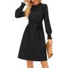 imageGRACE KARIN Fall Dresses for Women 2025 Casual Long Sleeve Crew Neck Ribbed Belted Dresses with PocketBlack