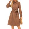 imageGRACE KARIN Fall Dresses for Women 2025 Casual Long Sleeve Crew Neck Ribbed Belted Dresses with PocketBrown